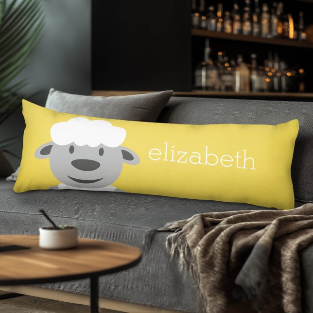 Cute Cartoon Farm Sheep - yellow and grey Body Cushion (Cute Sheep Body Pillow)
