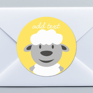 Cute Cartoon Farm Sheep - yellow and grey Classic Round Sticker