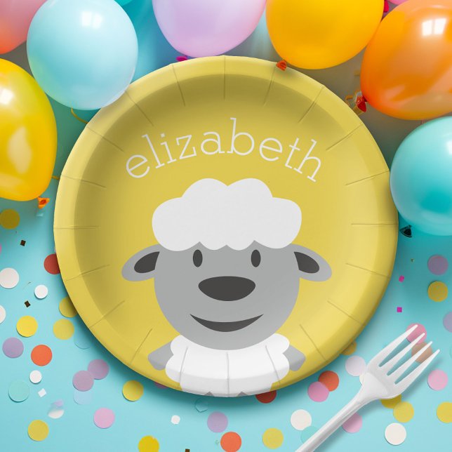 Cute Cartoon Farm Sheep - yellow and grey Paper Plate (Custom Paper Plate for a Party)