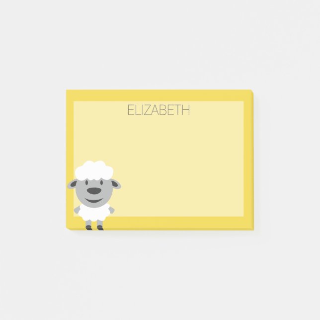 Cute Cartoon Farm Sheep - yellow and grey Post-it Notes (Front)