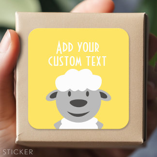 Cute Cartoon Farm Sheep - yellow and grey Square Sticker