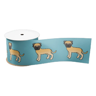 Cute Cartoon Fawn Bullmastiff Dogs Satin Ribbon