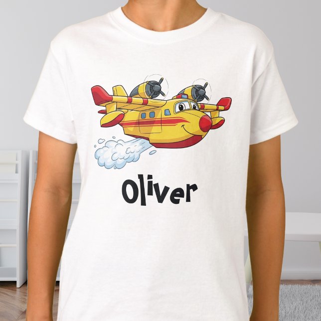 Cute Cartoon Firefighting Plane Spraying Water T-Shirt (Creator Uploaded)