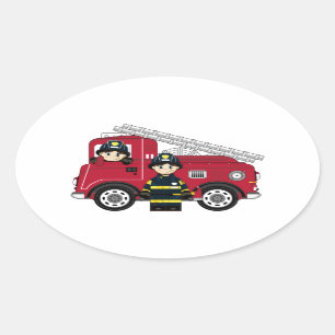 Cute Cartoon Fireman Oval Sticker