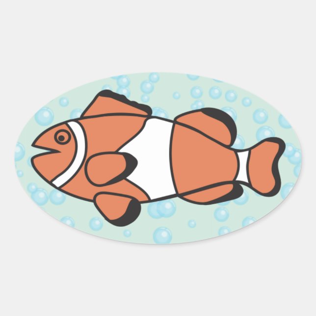 Cute Cartoon Fish Oval Sticker (Front)