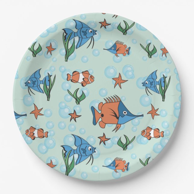 Cute Cartoon Fish Paper Plate (Front)