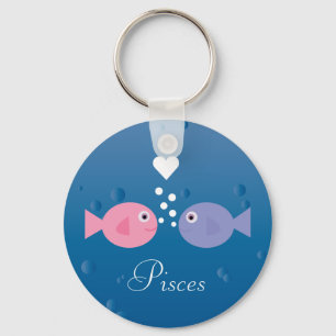 Cute Cartoon Fish Pisces Zodiac Sign Custom Key Ring