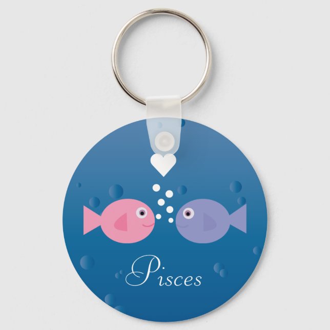 Cute Cartoon Fish Pisces Zodiac Sign Custom Key Ring (Front)