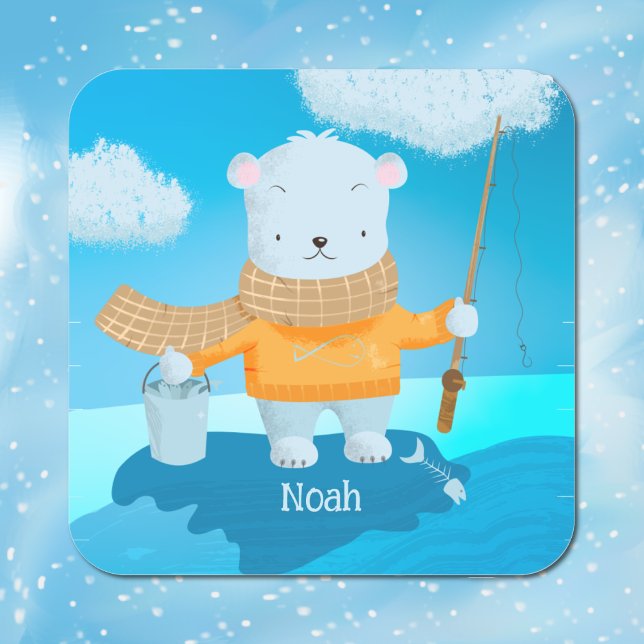 Cute Cartoon Fishing Polar Bear Kid Stickers (Creator Uploaded)