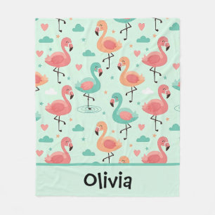 Cute Cartoon Flamingo Pattern Fleece Blanket
