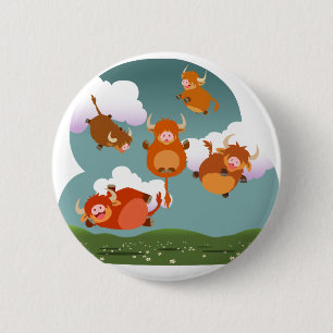 Cute Cartoon Floating Highland Cows Button Badge