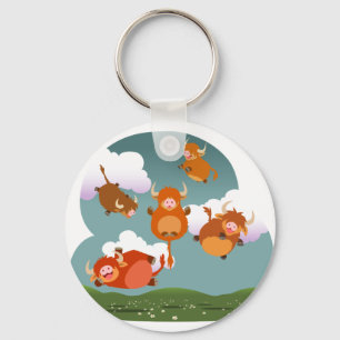 Cute Cartoon Floating Highland Cows Keychain