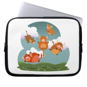 Cute Cartoon Floating Highland Cows Laptop Sleeve