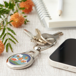 Cute Cartoon Floating Highland Cows Metal Keychain