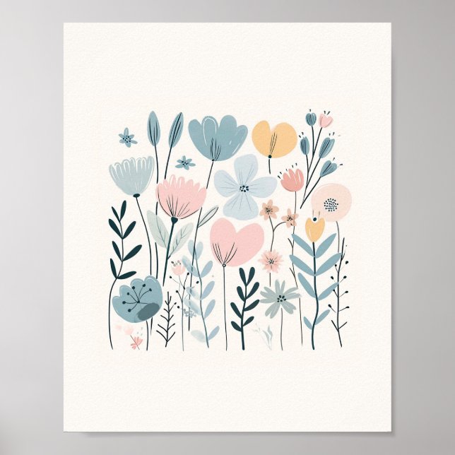Cute Cartoon Flowers Watercolor Floral Hand Draw Poster (Front)