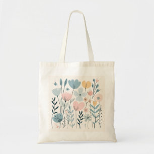 Cute Cartoon Flowers Watercolor Floral Hand Draw Tote Bag