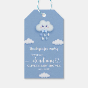 Cute cartoon fluffy white cloud nine blue boy gift tags