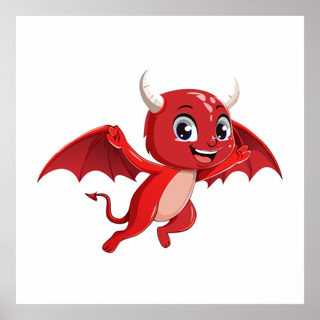 Cute cartoon flying devil poster (Front)