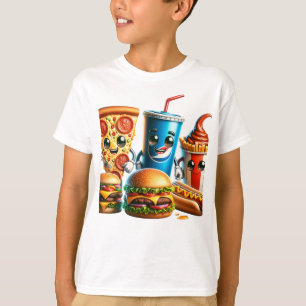 Cute Cartoon Food Squad – Pizza, Burger, Chilli Do T-Shirt