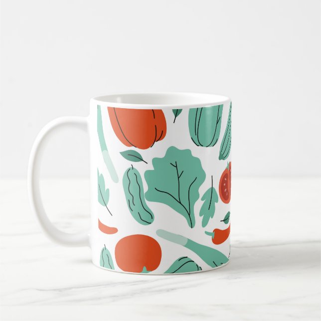 Cute Cartoon Food: Vibrant Vegetables Pattern Coffee Mug (Left)