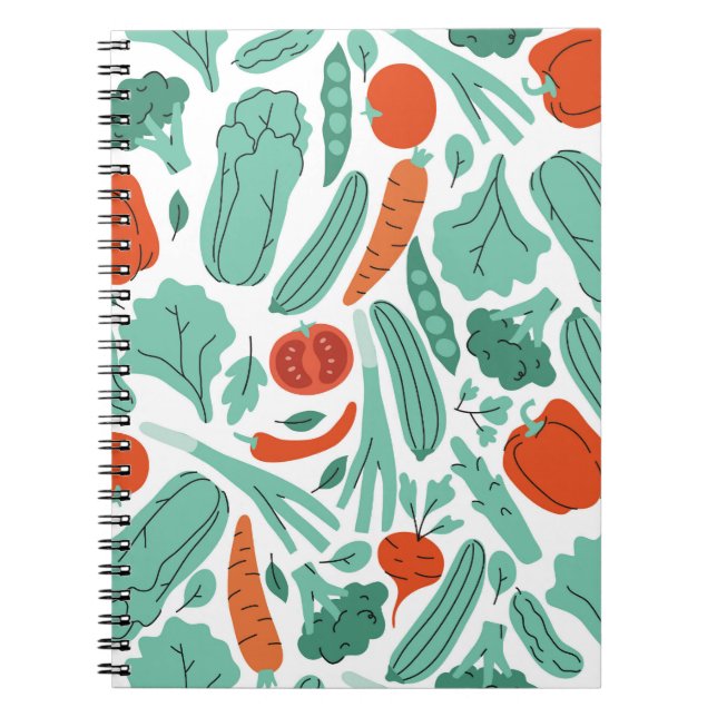 Cute Cartoon Food: Vibrant Vegetables Pattern Notebook (Front)