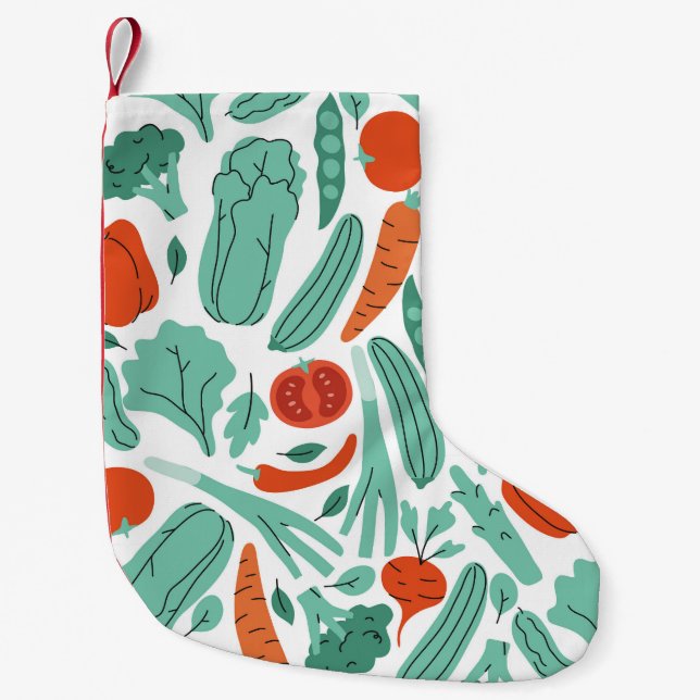 Cute Cartoon Food: Vibrant Vegetables Pattern Small Christmas Stocking (Front)