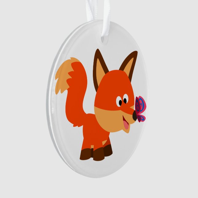 Cute Cartoon Fox And Butterfly Acrylic Ornament (Front)