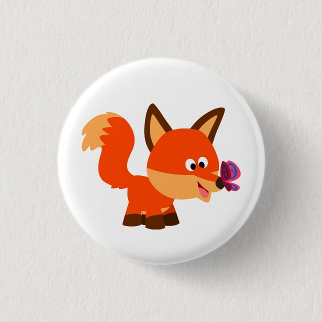 Cute Cartoon Fox  And Butterfly Button Badge (Front)