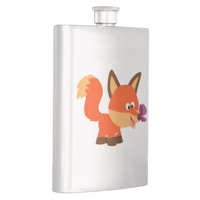 Cute Cartoon Fox  And Butterfly Hip Flask (Right)