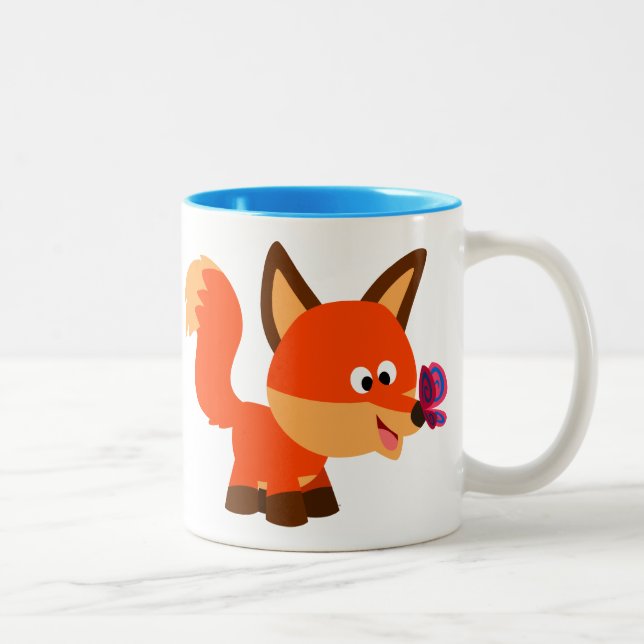 Cute Cartoon Fox  And Butterfly Mug (Right)