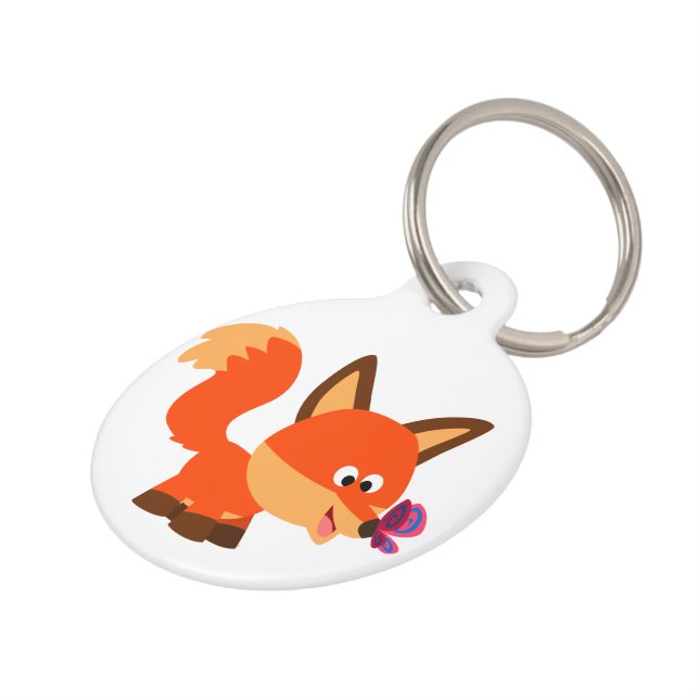 Cute Cartoon Fox And Butterfly Pet Tag (Side)