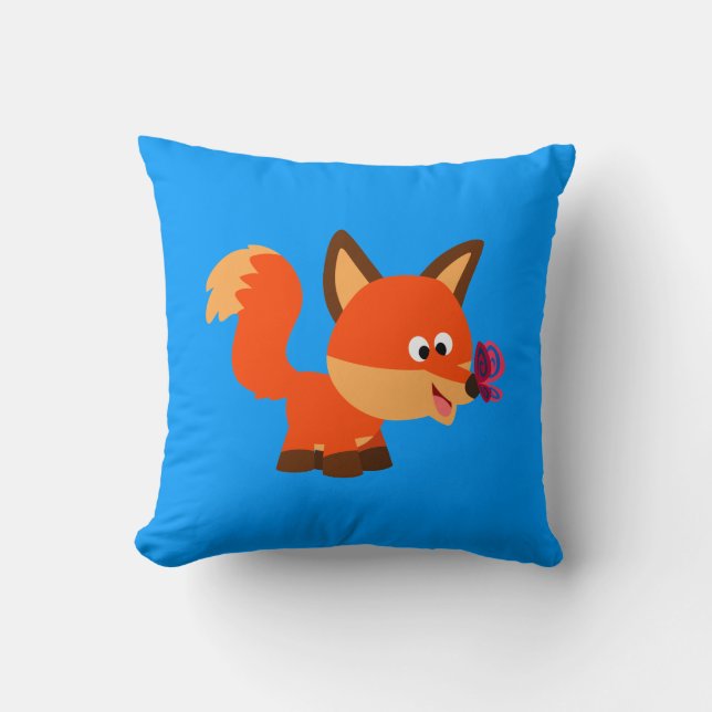 Cute Cartoon Fox  And Butterfly Pillow (Front)
