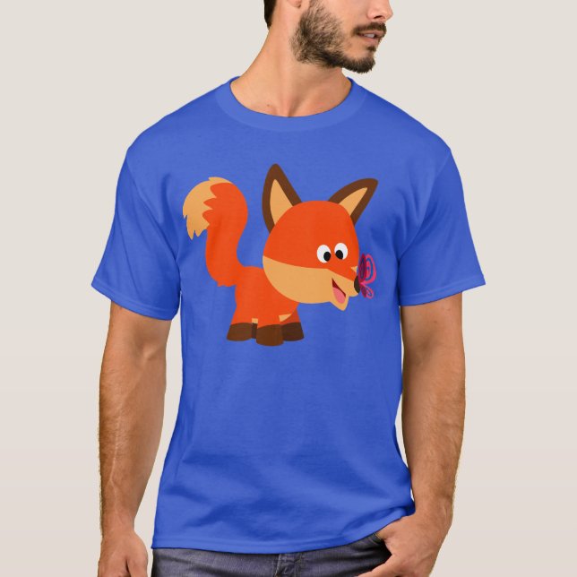 Cute Cartoon Fox  And Butterfly T-Shirt (Front)