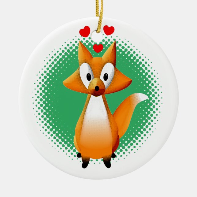 Cute Cartoon Fox Animal Ceramic Tree Decoration (Front)