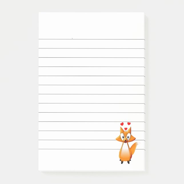 Cute Cartoon Fox Animal Lined Post-it Notes (Front)
