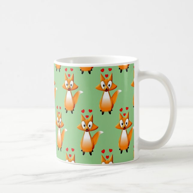 Cute Cartoon Fox Animal Pattern On Green Coffee Mug (Right)