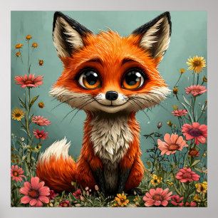 Cute Cartoon Fox Animal Wall Art For Kids Room