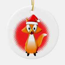 Cute Cartoon Fox Animal With Santas Hat Red