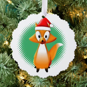 Cute Cartoon Fox Animal With Santas Hat Tree Decoration Card