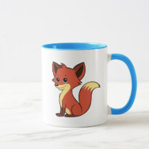 Cute Cartoon Fox Blue and White Mug
