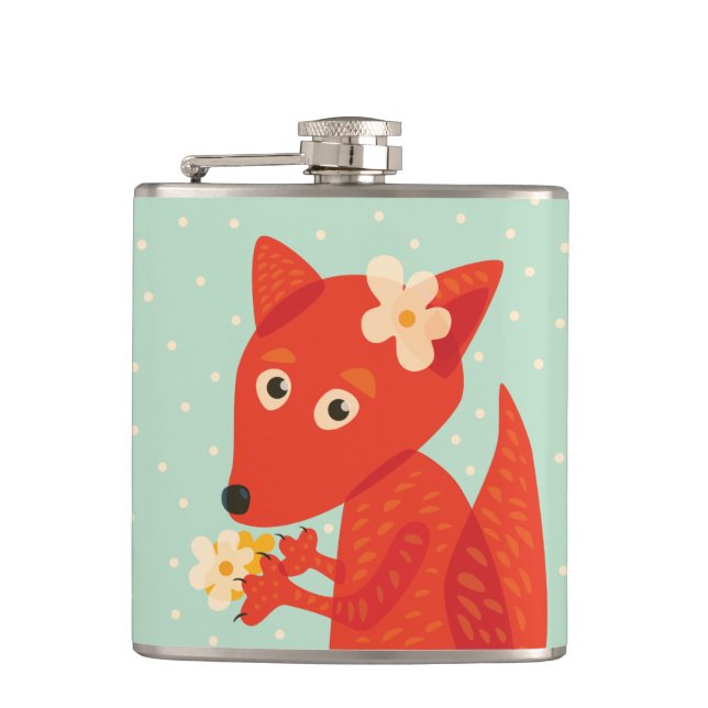 Cute Cartoon Fox Girl Hip Flask (Front)