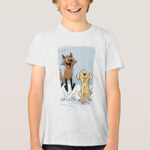 Cute Cartoon Fox Jumping in Snow Kids Graphic Tee