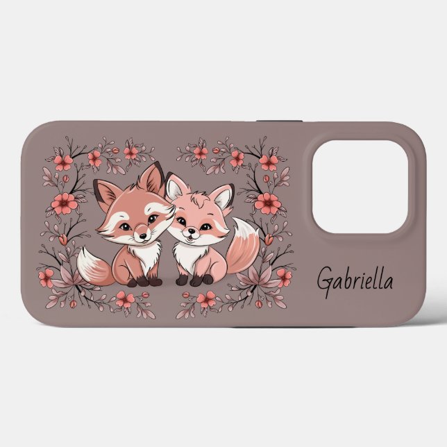 Cute Cartoon Fox Lovers Heart Valentine’s Day  Case-Mate iPhone Case (Back (Horizontal))