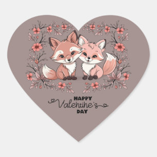Cute Cartoon Fox Lovers Heart Valentine’s Day Sticker