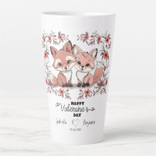 Cute Cartoon Fox Lovers Hearts Valentine’s Day Latte Mug