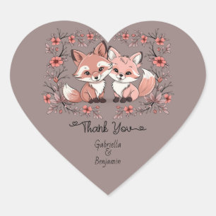 Cute Cartoon Fox Lovers  Valentine’s Day Thank You Heart Sticker