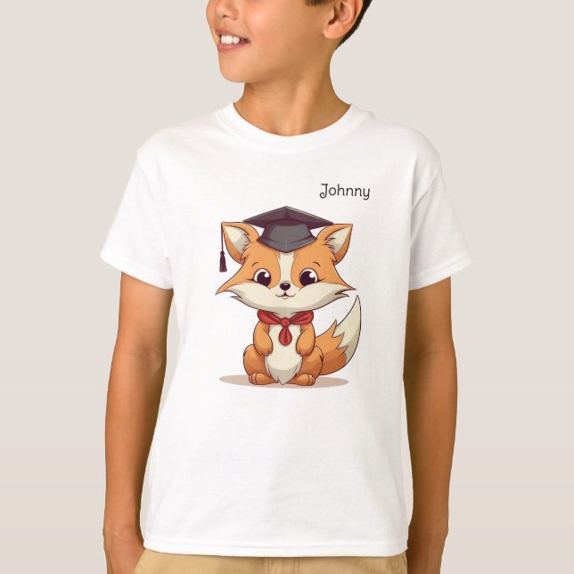 Cute Cartoon Fox Personalised Graduation T-Shirt (Front)