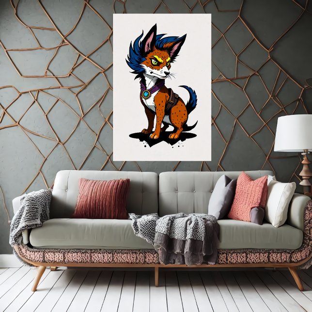 Cute Cartoon Fox with Blue Hair | AI Art Poster (Creator Uploaded)