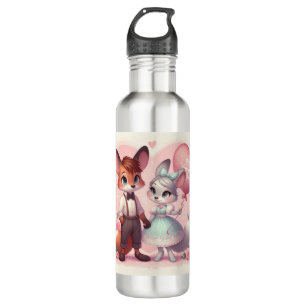 Cute cartoon foxes Valentine's day 710 Ml Water Bottle