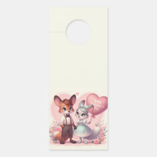 Cute cartoon foxes Valentine's day Door Hanger